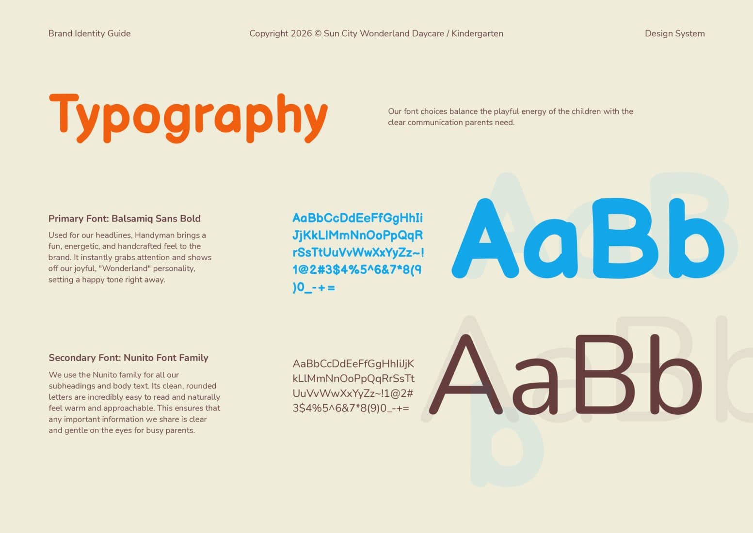 Sun City Wonderland brand guidelines: Typography