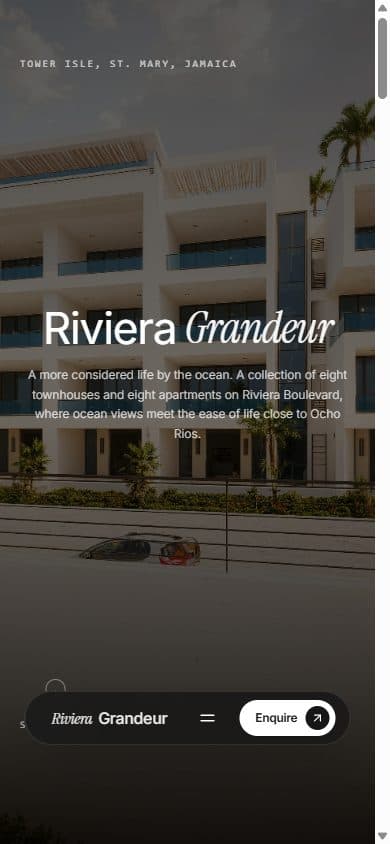 Riviera Grandeur website on mobile
