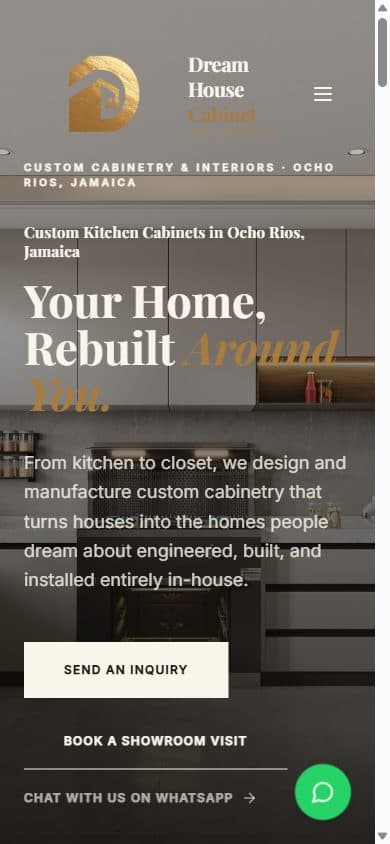 Dream House Cabinet website on mobile
