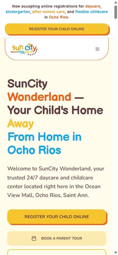 Sun City Wonderland website on mobile
